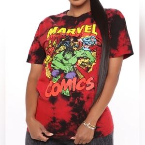 Marvel Avengers 1980's Comic Print Red & Black Tie-Dye Cotton T-Shirt L